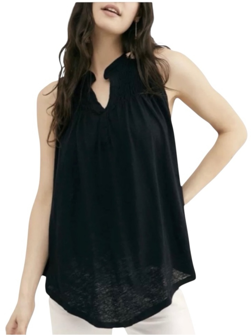 Free People We The Free New To Town Black Sleeveless Linen Blend Tunic Top M